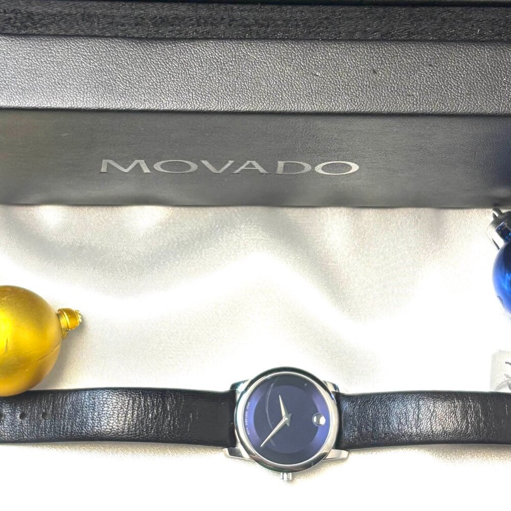 Movado Museum lady's black dial leather strap watch